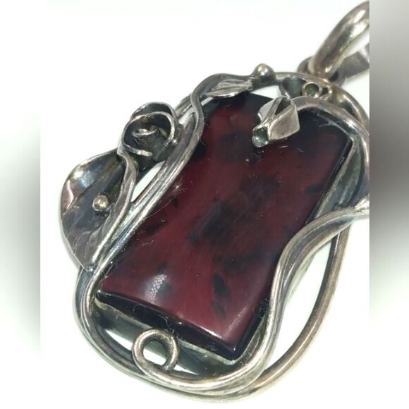 Baltic Amber Sterling Silver Art Nouveau Floral Pendant Vintage - Picture 6 of 16